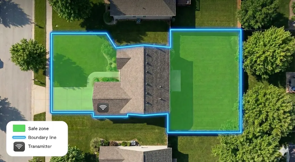 Invisible fence hourglass dual zone layout diagram