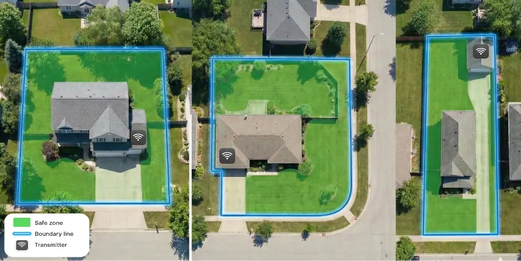 Standard perimeter layout diagram showing wire around entire property