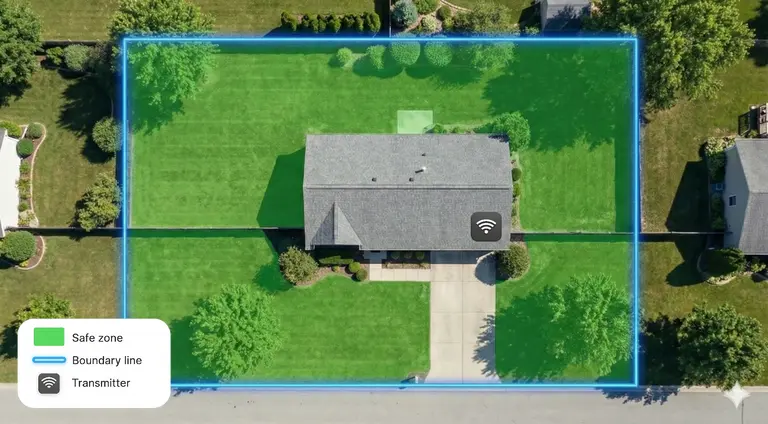 Diagram showing boundary wire layout around property