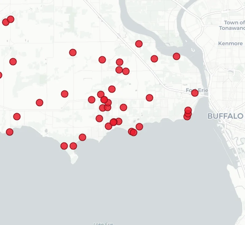 Map showing Dog Fence Ontario installations in the Fort Erie area