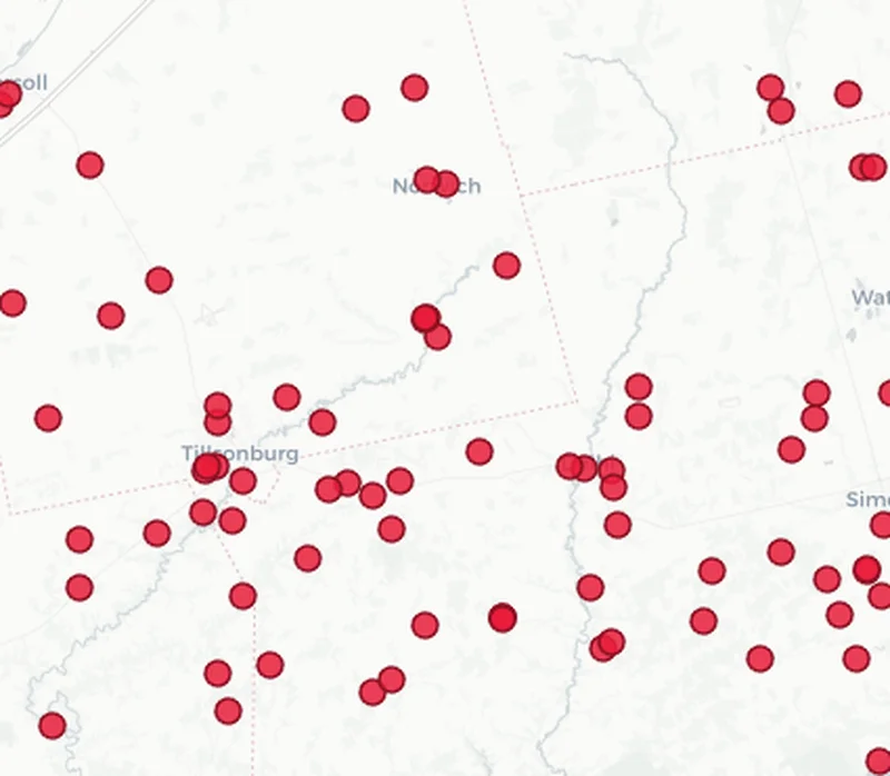 Map showing Dog Fence Ontario installations in the Norwich area