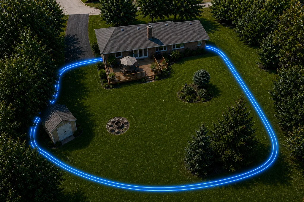 Invisible fence banana loop layout using house as boundary